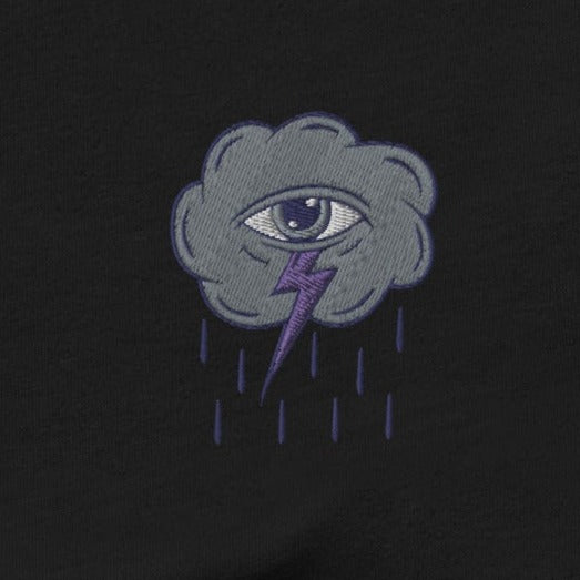 NOMADA Rain cloud with lightning bolt and eye embroidered T-shirt, Black color shirt