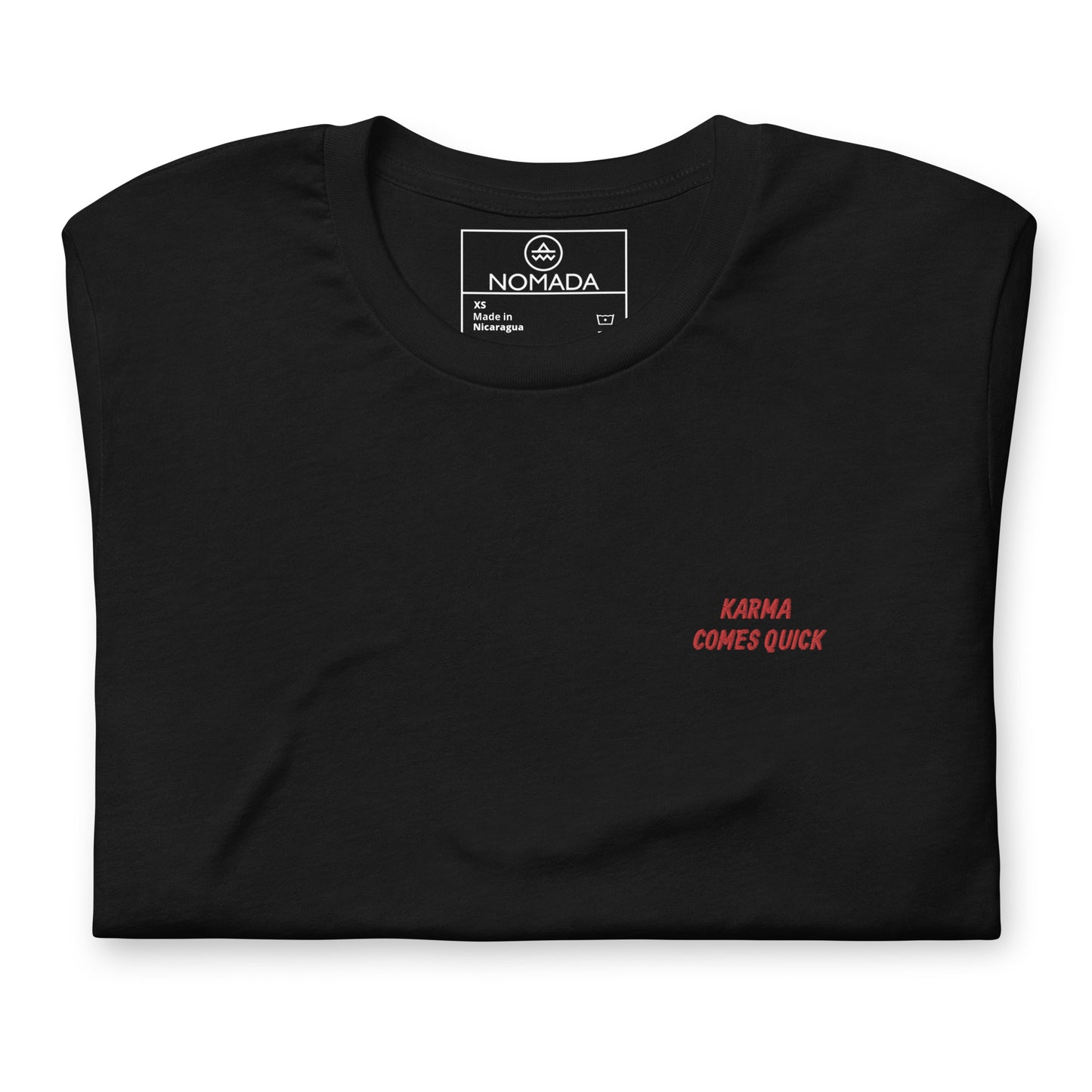 NOMADA Karma Comes Quick embroidered t-shirt, Black color shirt