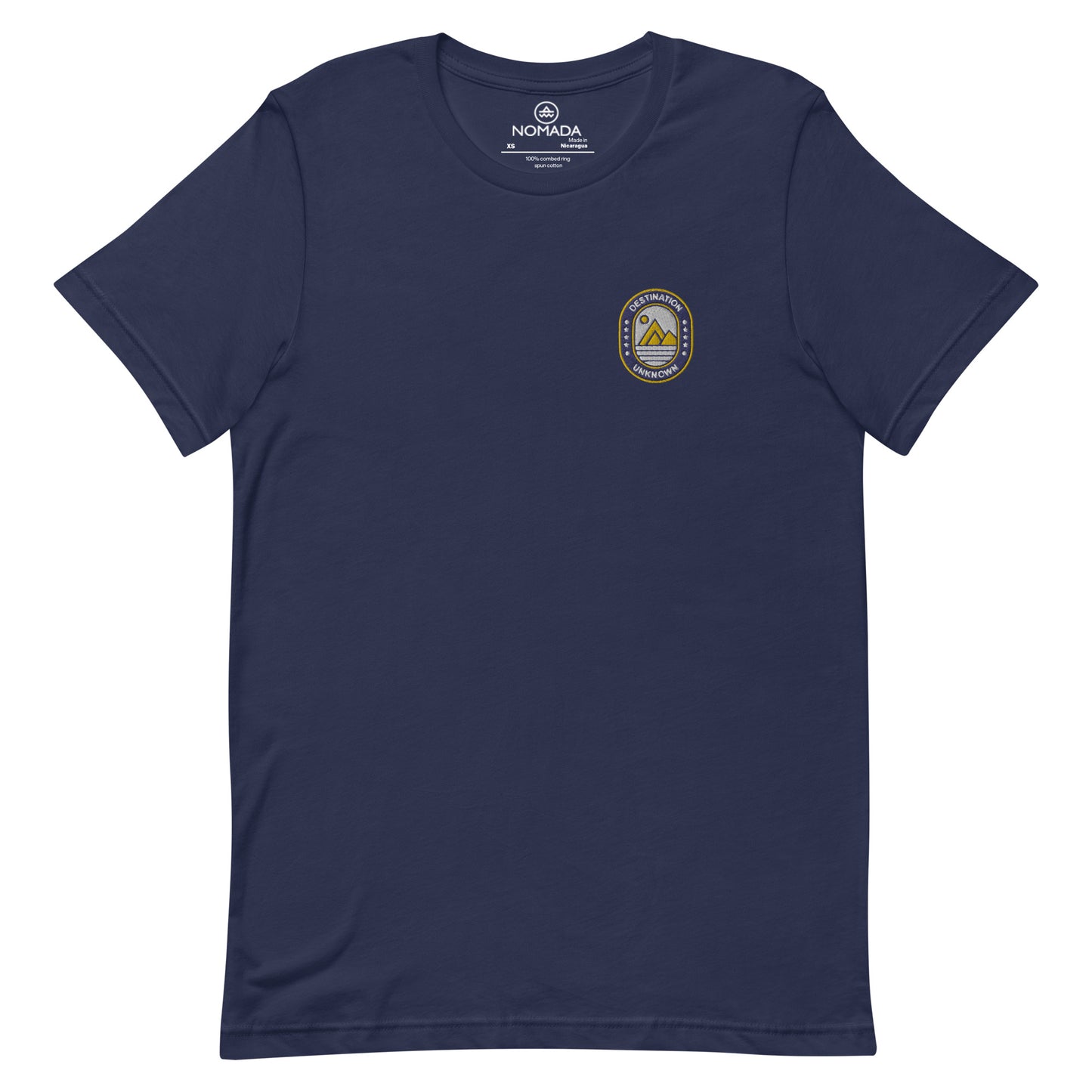 NOMADA Mountain & Sun Camper Patch embroidered T-shirt, Navy Blue color shirt