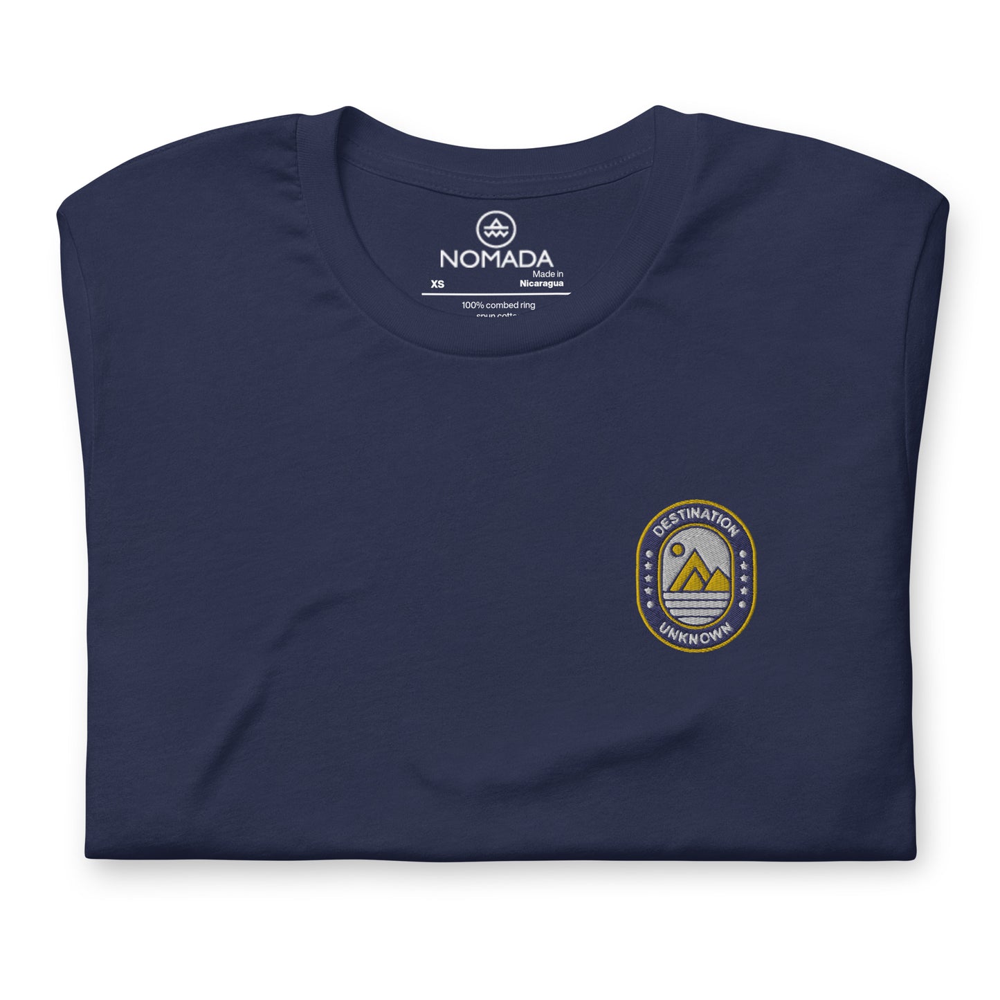 NOMADA Mountain & Sun Camper Patch embroidered T-shirt, Navy Blue color shirt