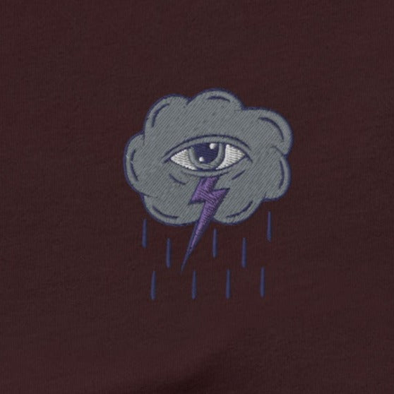 NOMADA Rain cloud with lightning bolt and eye embroidered T-shirt, Oxford Black color shirt